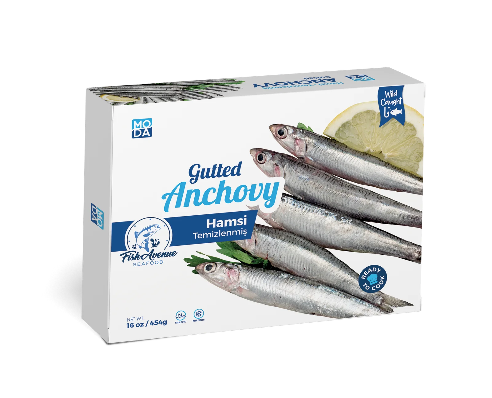 Moda Frozen Anchovy (Temizlenmis Hamsi) Wild Caught, Gutted 1lb