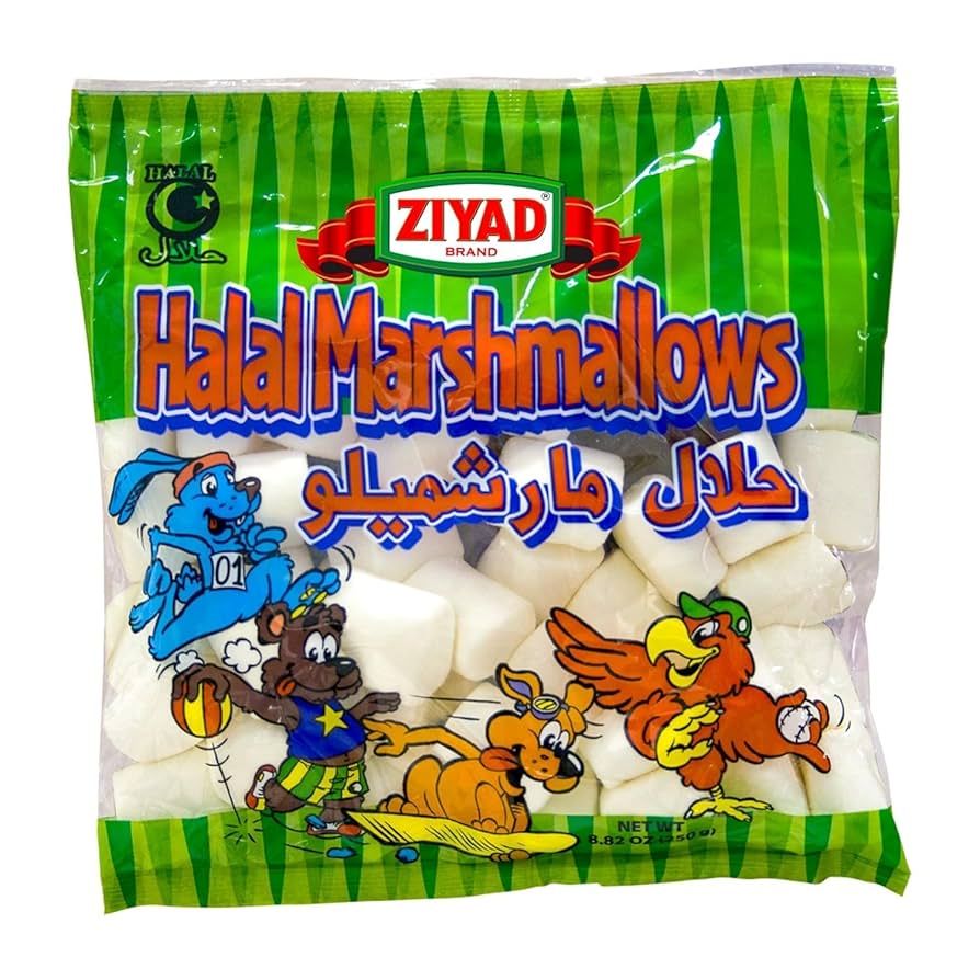 Ziyad Halal Marshmallows Indivudual Pk 50pc, In Plastic Pack 8.82oz