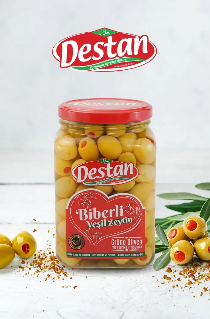 Destan Green Olives Filled With Pepper 900gr
