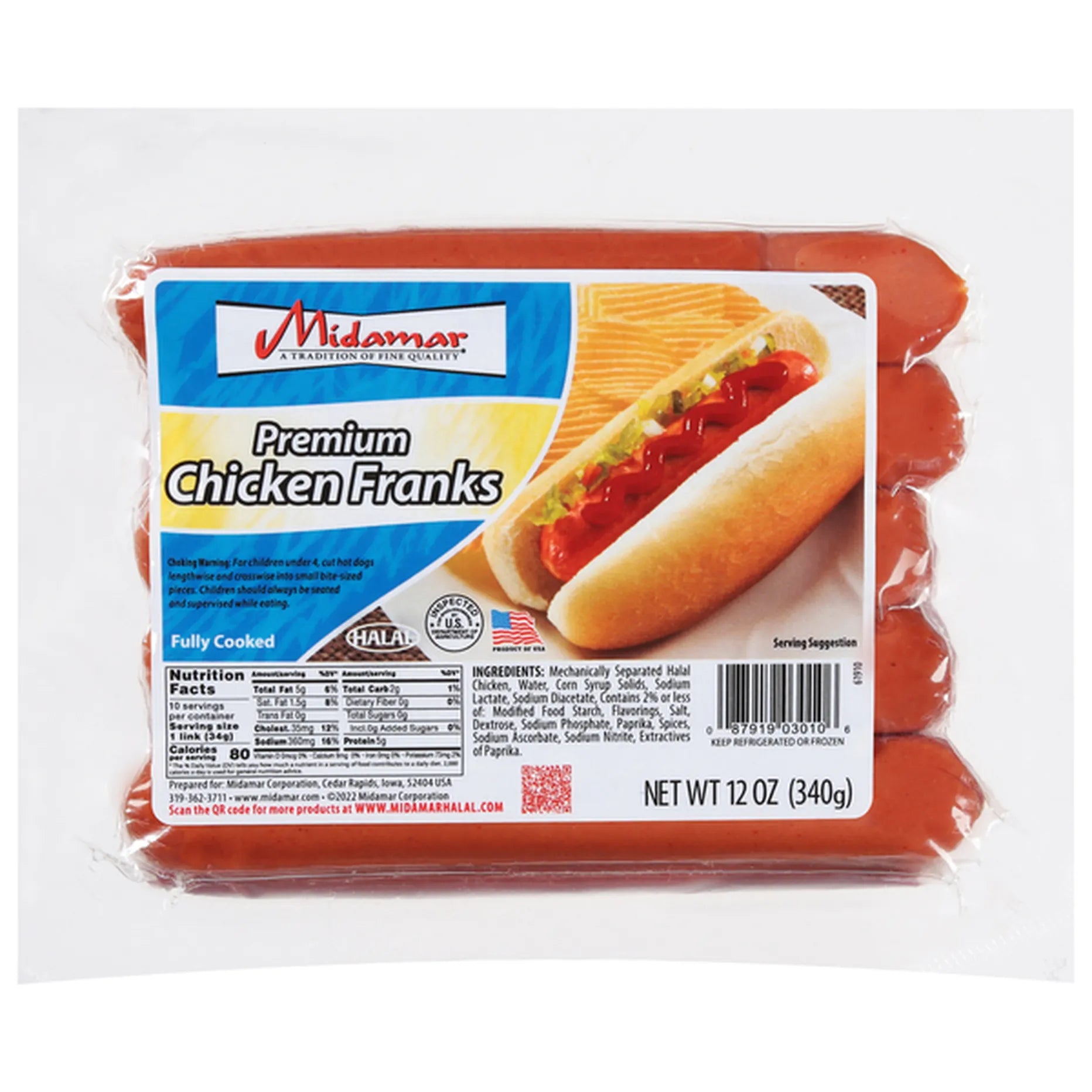Midamar Premium Helal Tavuk Sosisleri Plastik Ambalajda 340g