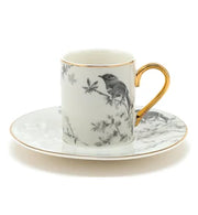 Coffee Cup Set 12pc Bird Design Gold Handle And Rim 12Pcs