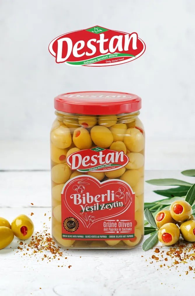 Destan Green Olives Filled With Pepper 900gr